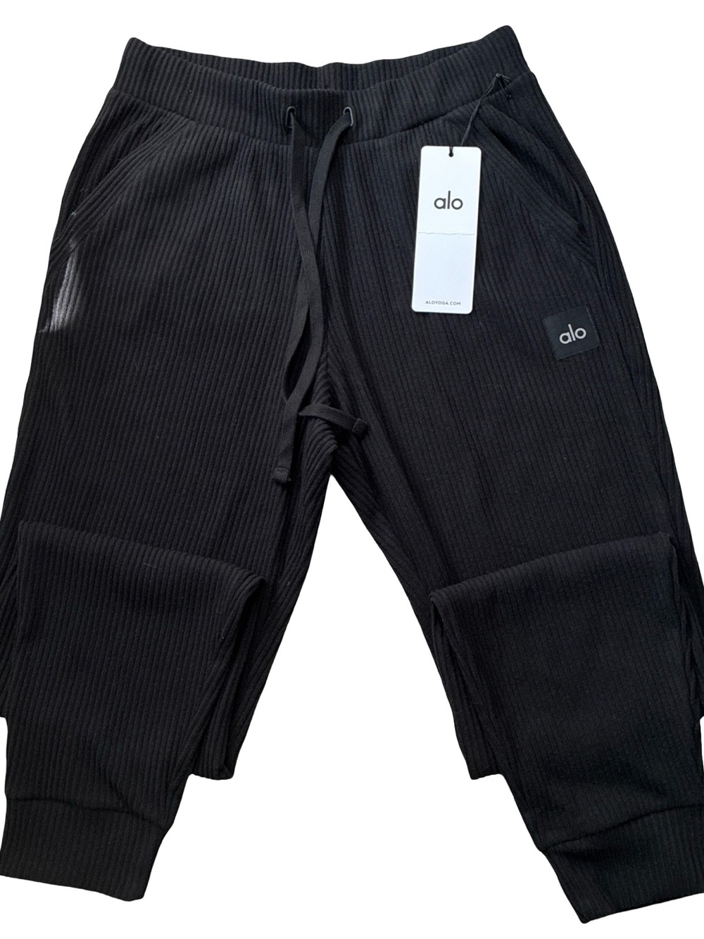 NWT Alo Muse Wide Ribbed Knit Jogger Sweatpants Black Size Medium - Picture 2 of 6